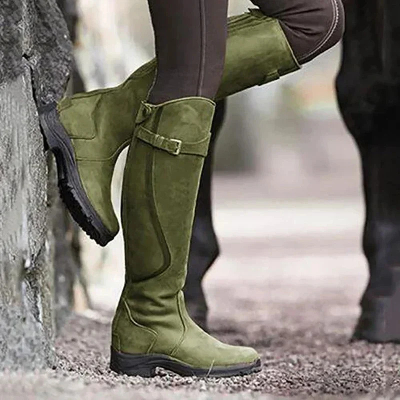 Women Boots 2023 Fashion Vintage Casual Solid Color Womens PU Retro Faux Leather Knee Length Midi Female Shoes 250904