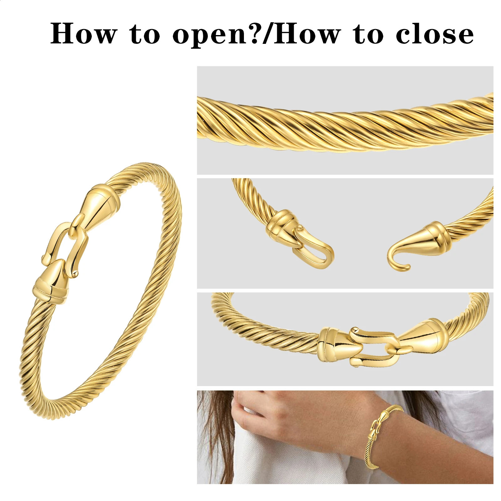 Stainless Steel Twisted Cable Wire Bracelets with Hook Clasp Stylish Roman Digital Bangle Bracelet for Women Girls 250905