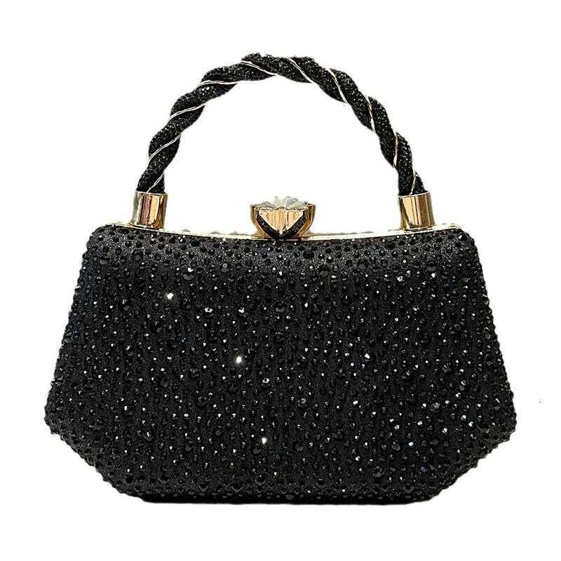 Black Shiny Double Sided Hot Dia Rhinestone Clutch Women's Fashionable And Elegant Evening Bag Handbag
