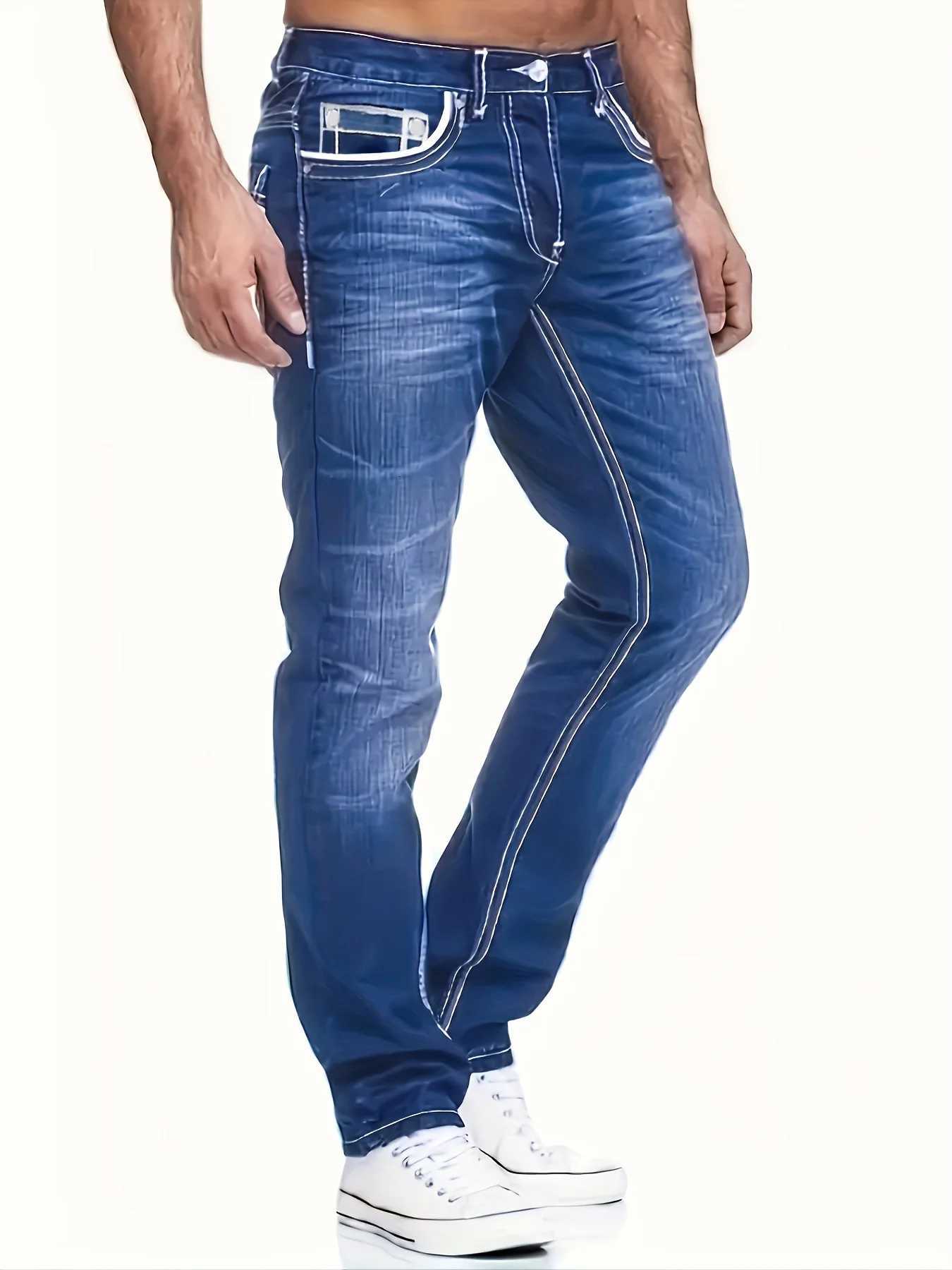 Blue Jeans Mens Casual Straight Washed Soft Cozy Denim Trousers Breathable Fashion Male Clothing 2025 New Elastic Pants W250905