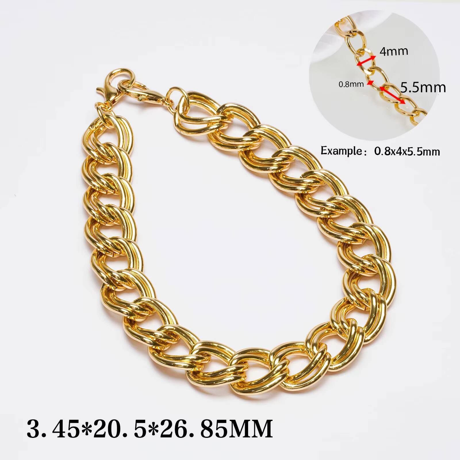 45 Aluminum Alloy Minimalist 2Layer Link Cuban Chain Necklace Retro 14K Gold Plated Fashion Accessory