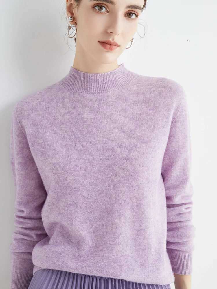 Autumn Winter Solid Mockneck Pullover Sweater For Women 100 Merino Wool Casual Cashmere Knitwear Female Clothing Basic Tops Z250905