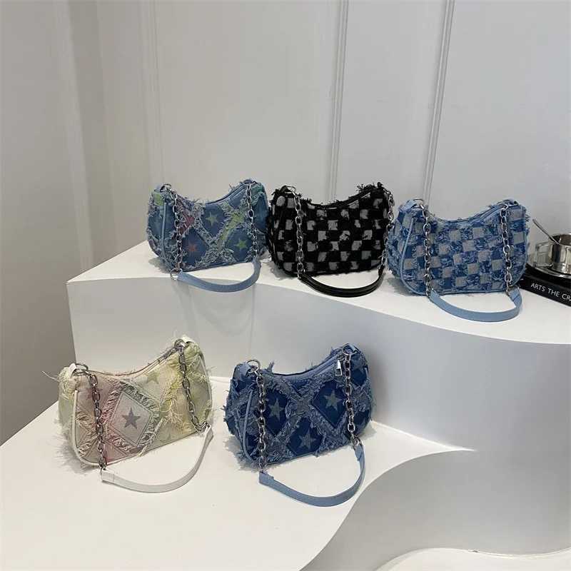 Trendy New Design Single Shoulder Bag Vintage Denim Underarm Bag Star Womens Handbag and Purse Z250903