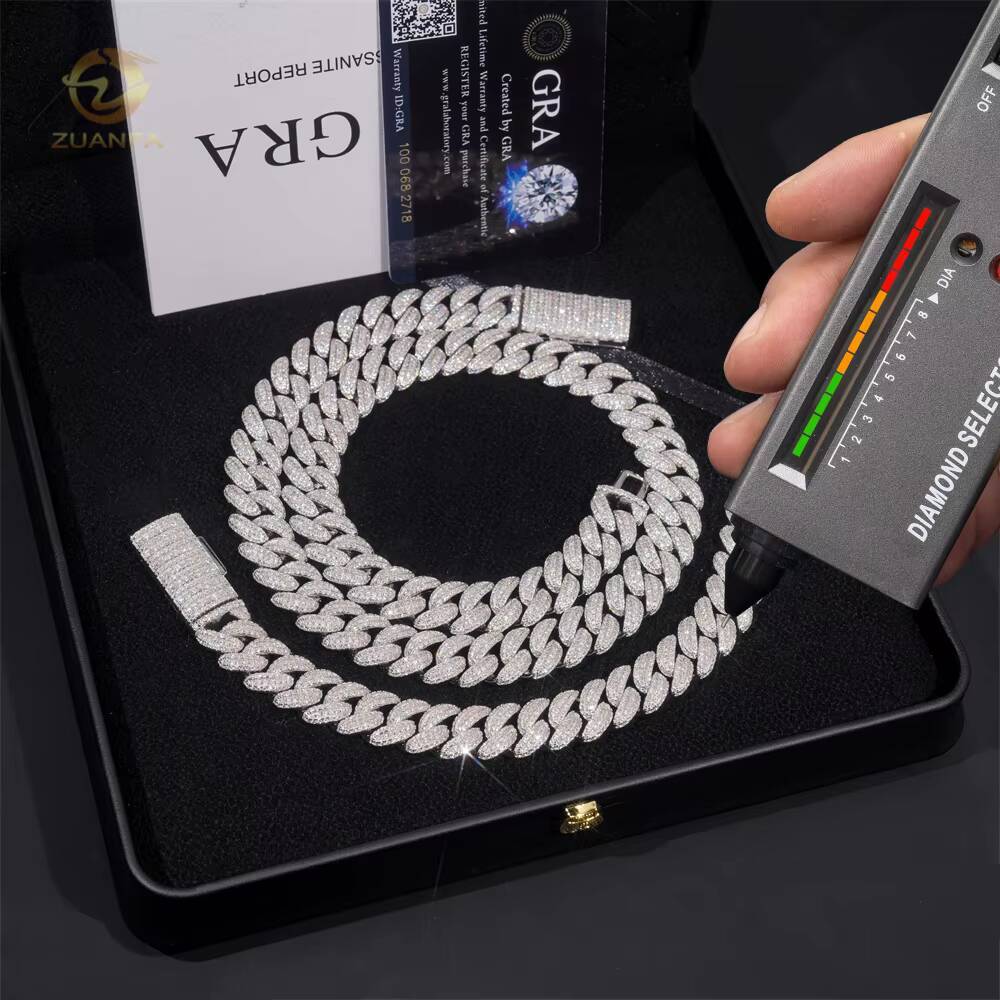 Hot Sale Hip Hop Jewelry 13mm Bling Moissanite Cuban Chain for Men 925 Silver Iced Out Cuban Link Bracelet Pass Diamond Test