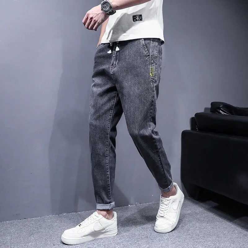 Elastic Lace Up Denim Jeans Mens Trend Versatile Pants 2022 Students Teenagers Mens Japanese Harem Leg 2022 Mens Cargo Pants W250905