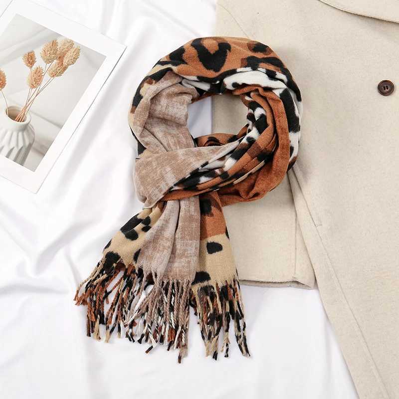 Newest Imitation Cashmere Tassel Scarf Leopard Print Color Blocks Splicing Together Shl Wr Winter Warm 2024 Hot Sale ScarfXJ250905