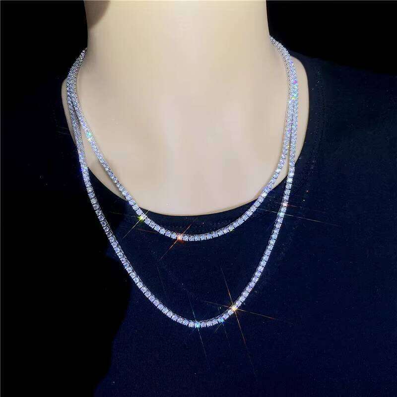 4mm Moissanite Tennis Chain Necklace: Unisex Luxurious Sparkle, Passes Test