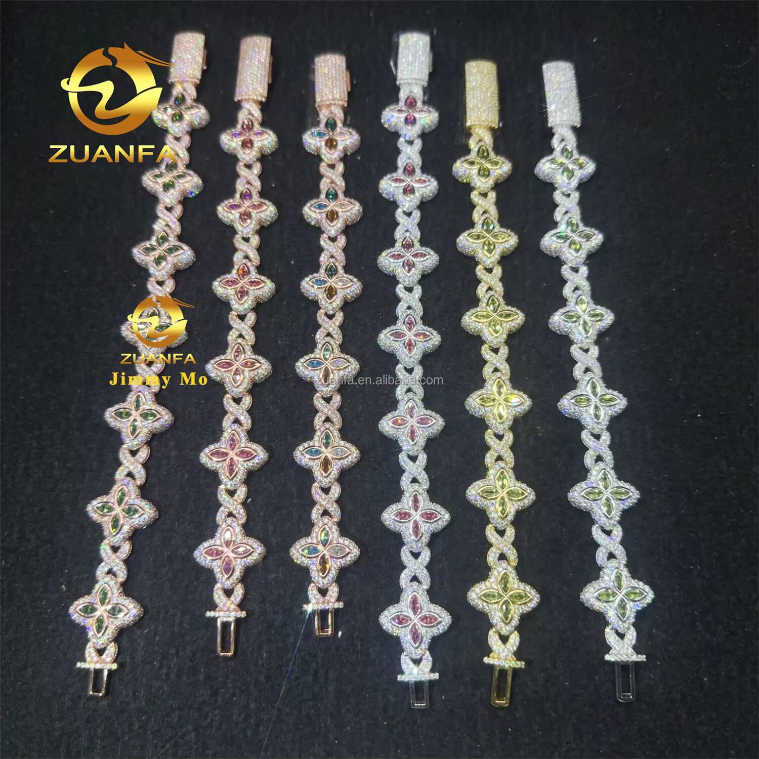 New Arrivals Stock Fashion 925 Silver Marquise Flower Hip Hop Jewelry Iced Out Moissanite Diamond Infinity Cuban Bracelet Men