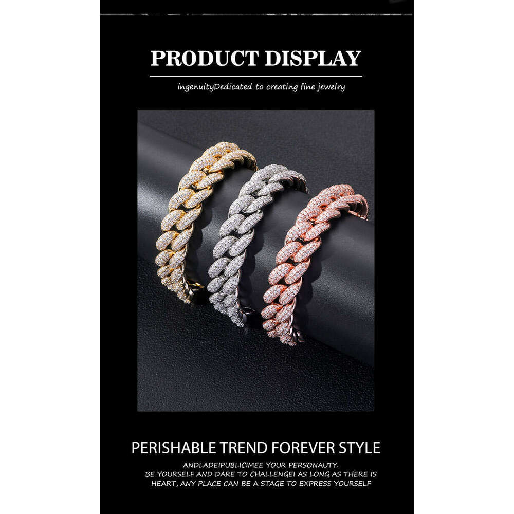 Hip Hop VVS Moissanite 20mm Width Necklace & Bracelet Fine Jewelry Sterling Sier Dia Cuban Link Chain