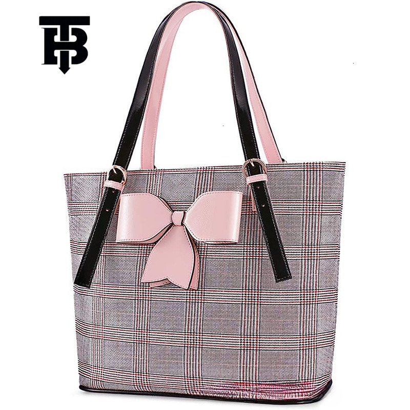 TB Designer s bag BHULAMTE Fashion Plaid Waterproof Large Capacity Line Bowknot Cute Women's Tote Bag Commuting Office Handbag Hot Item