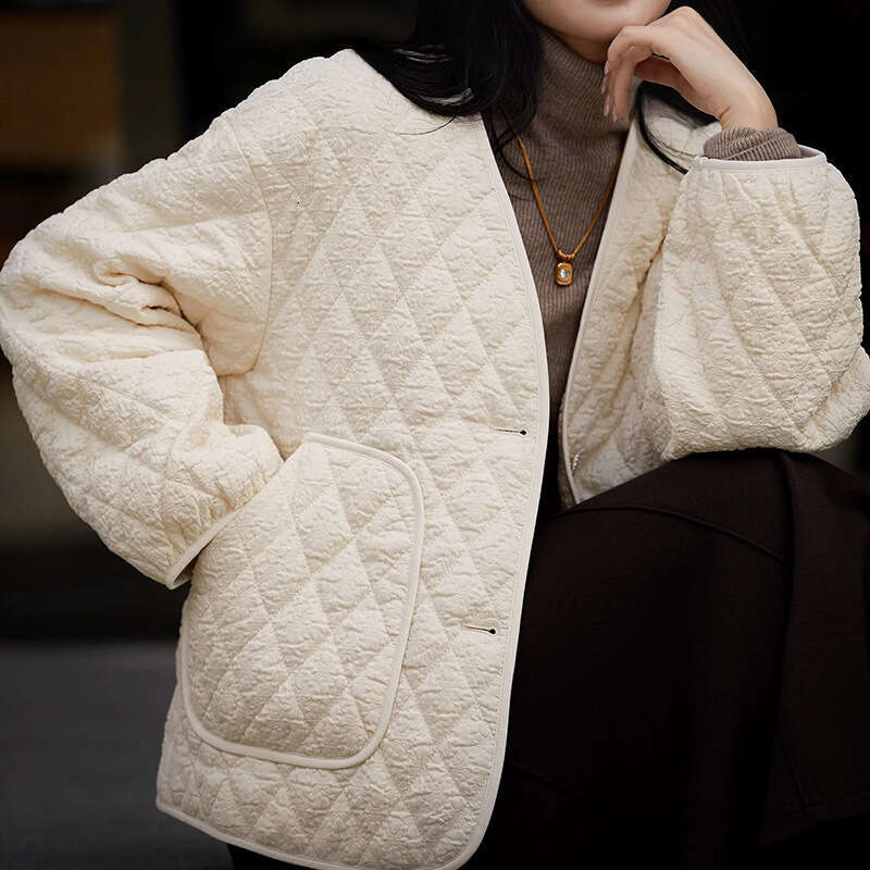 Diamond Grid Lightweight Versatile Layered Cotton Jacket Short Coat Women's High-End Autumn Winter New Style B5