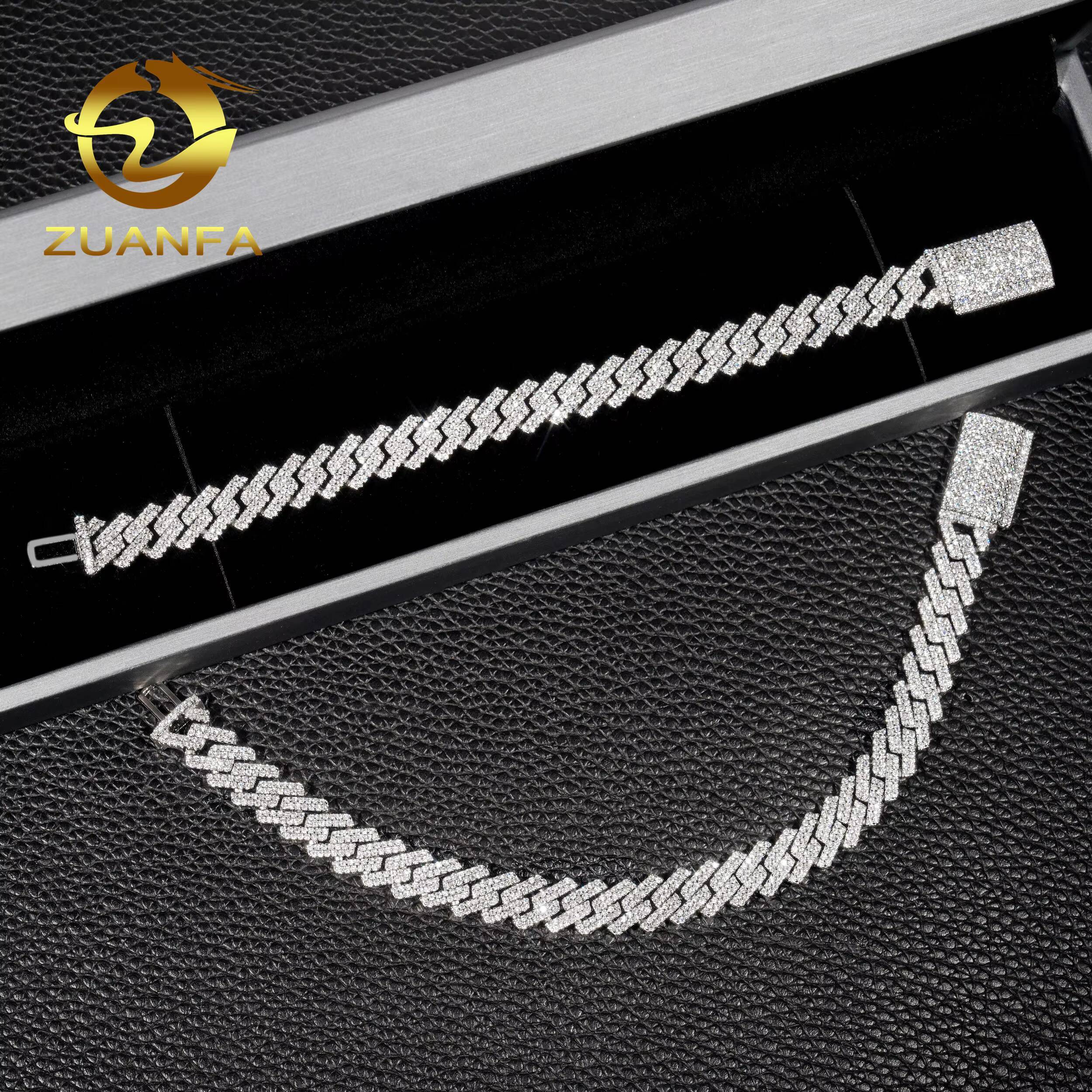 VVS 10mm Hip Hop Fine Jewelry Lab Diamond Men Necklace Sterling Silver Fully Moissanite Luxury Cuban Link Chain