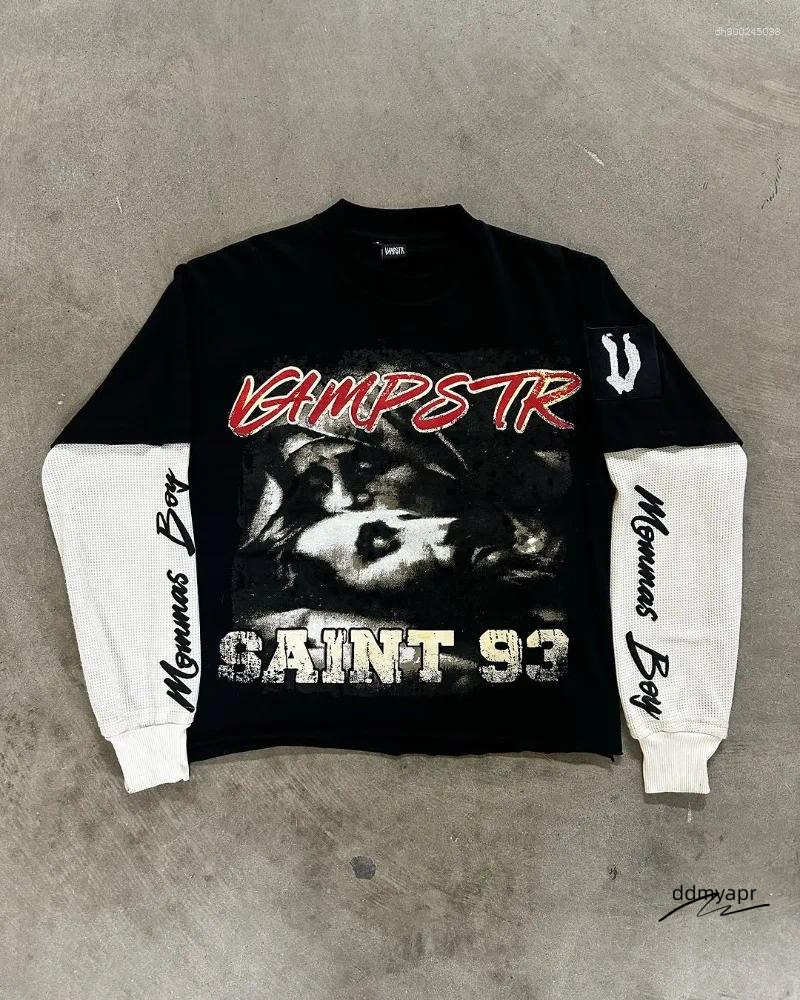 Men's Streetwear T-Shirts ddmyday - Long Sleeve Haruku Retro Letter Graphic Tee | American High Street Fashion 2025