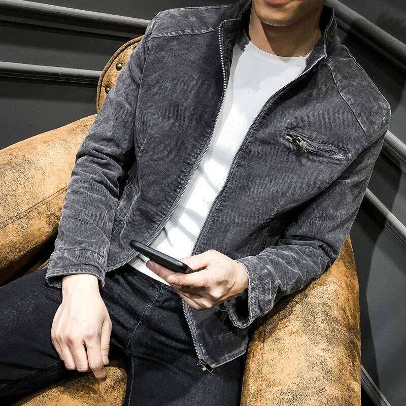 New Arrival Denim Men Autumn Winter Casual Jacket Male Korean Mens Slim Cotton Vintage Gray Oversized Coat Boys Tops 3xl