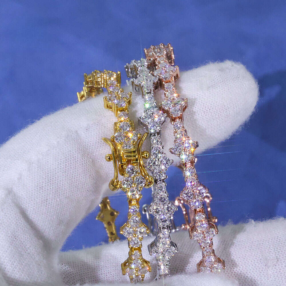 NUOYA Hiphop Jewelry Iced Out VVS Dia Flower Shape Sterling Sier Moissanite Tennis Chain Women's Bracelet