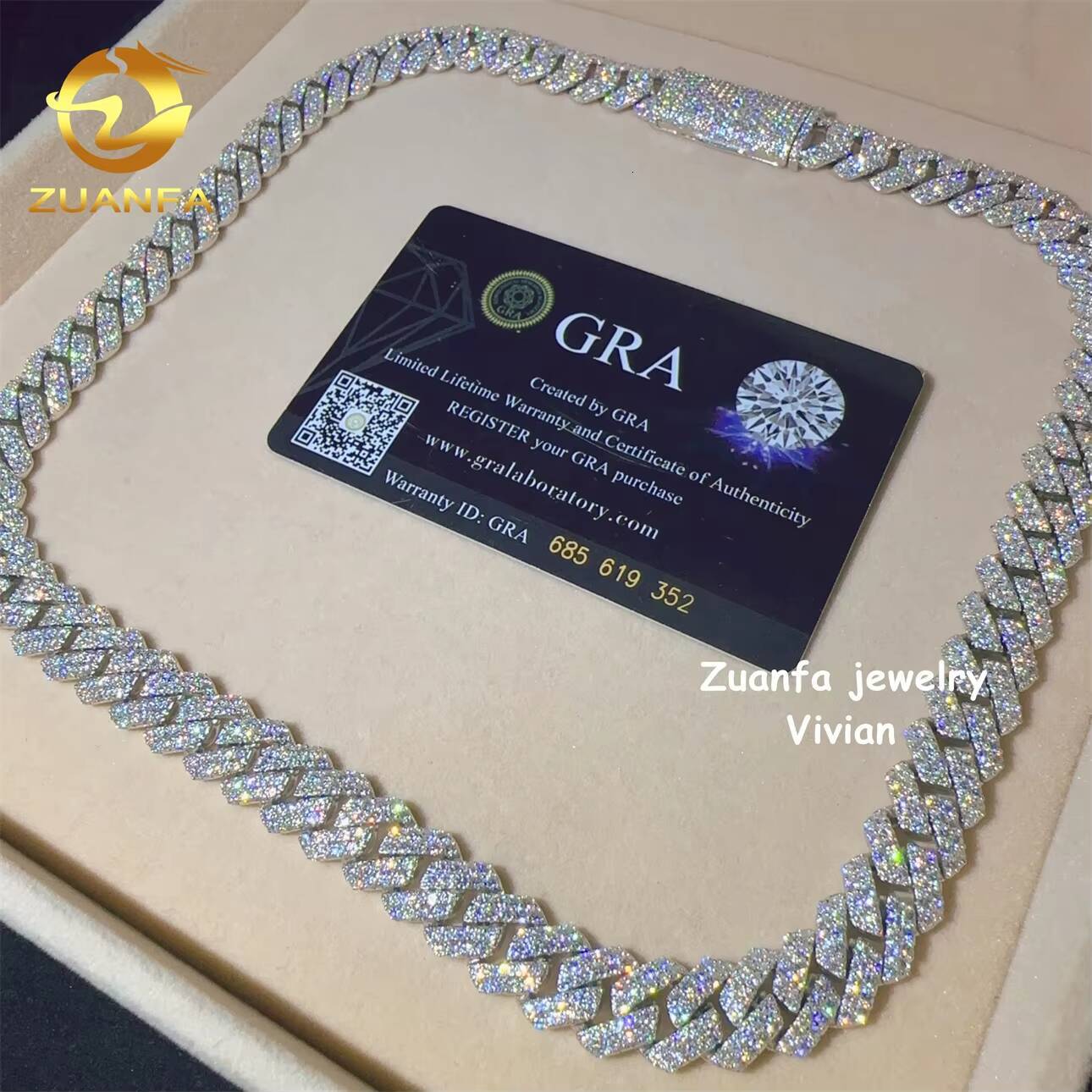 Hip Hop Jewelry 12mm Fashion Sterling Silver 925 VVS Moissanite Diamond Iced Out Miami Cuban Link Chain Necklace