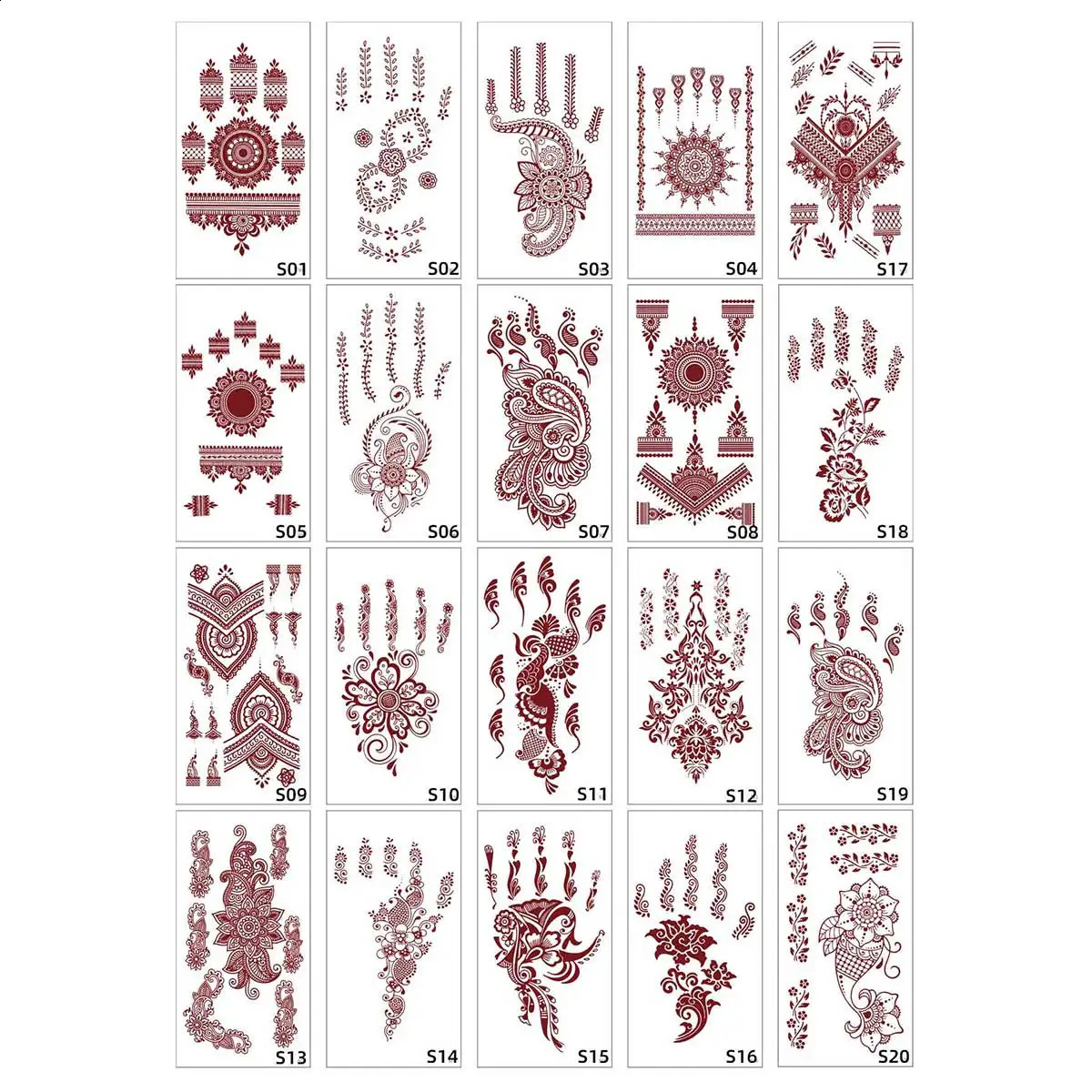 Red Lace Henna Tattoo Sexy Maroon Stickers Waterproof India Mehndi n Temporary Tattoos Finger Hand For Women 250825