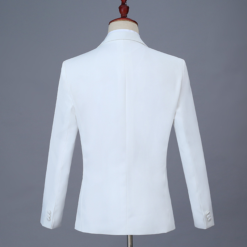 Minimalist White Wedding Tuxedo 2 Piece Blazer Pants Handmade Rhinestone Male Suits Singer Costume Stage Performance