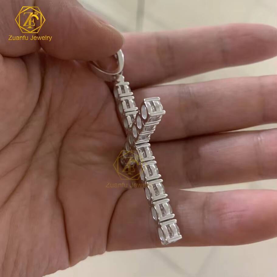 5mm Round Brilliant Cut Lab Grown Diamond 925 Sterling Silver Jesus Cross Pendant