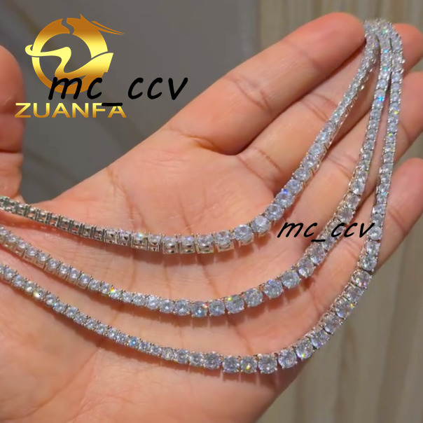 New Arrival 3mm 925 Silver Moissanite Tennis Necklace Iced Out Jewelry Moissanite Diamond Tennis Chain GRA Certified