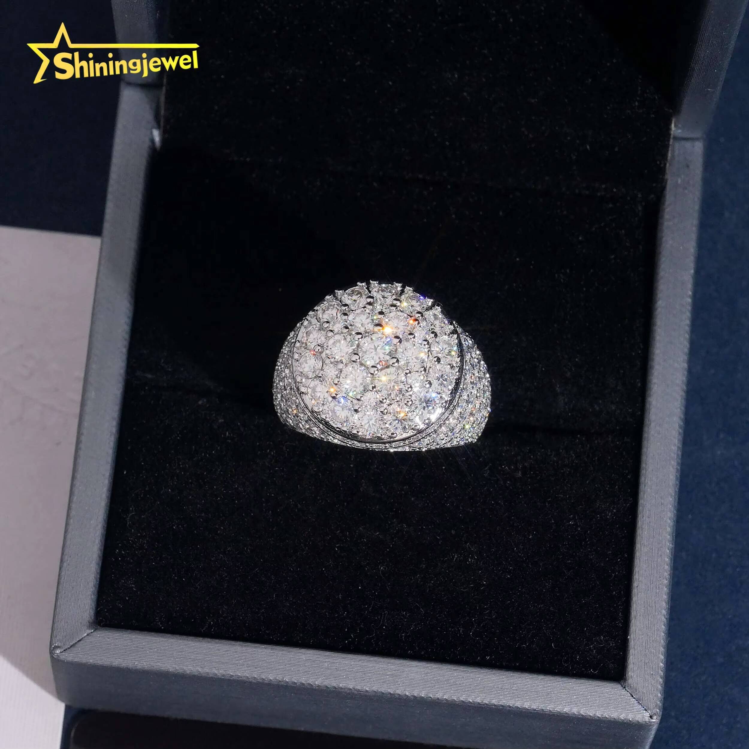 USA Local Shipping Moissanite Iced Out Ring Pass Diamond Test S925 Gold Plated Cluster Design Hip Hop Men Sparking Rings