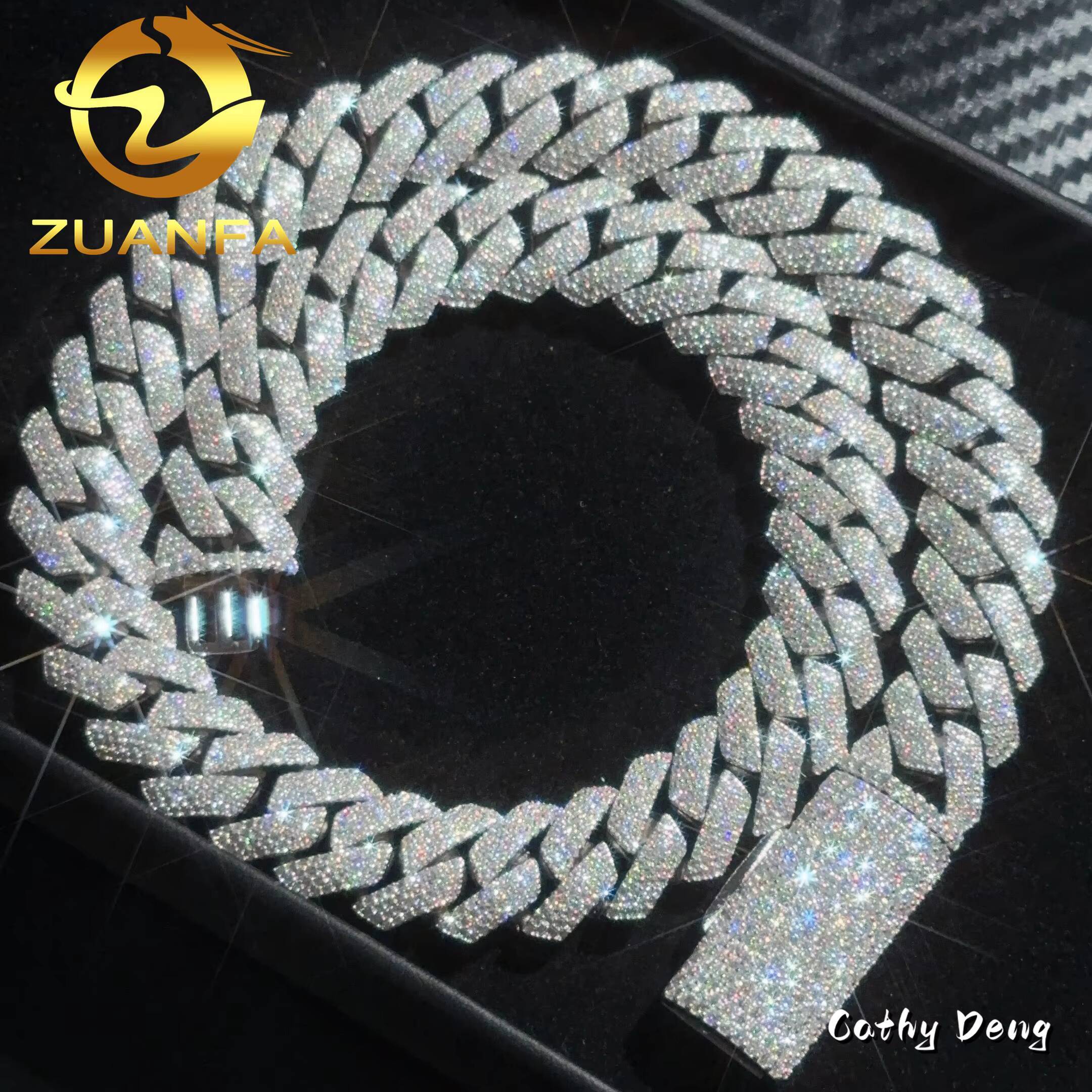 High Quality Hip Hop Jewelry 4 Row 15mm Lab Moissanite Cuban Link Chain for Men 925 Sterling Silver Iced Out Maimi Cuban Chain