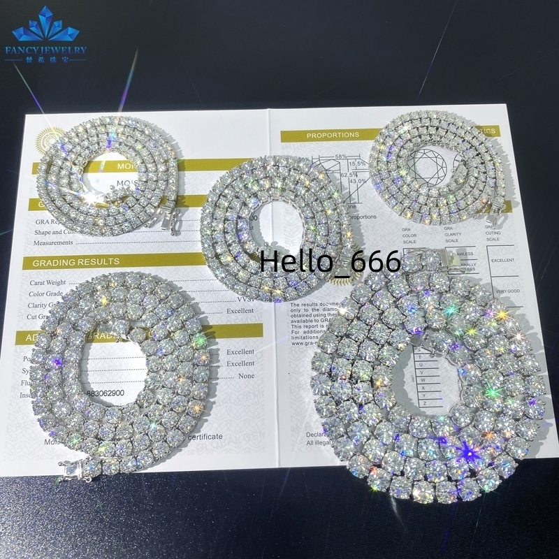 Fast Delivery High Quality Moissanite Tennis Chain 2mm 3mm 4mm 5mm 65mm Shining Brightly D VVS Moissanite Women Men Necklace