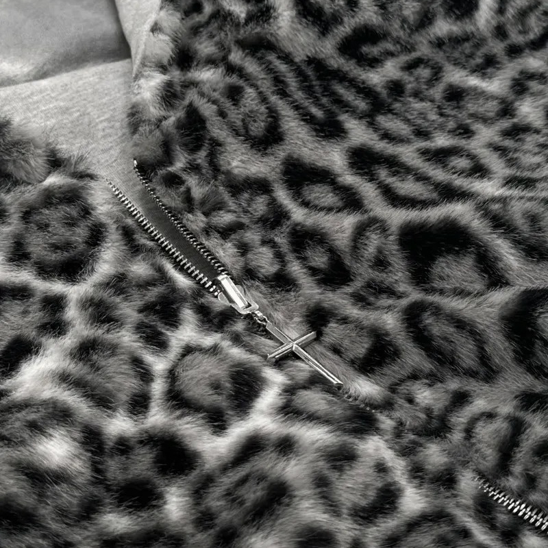 Twosided Clothing Harajuku Retro Leopard Print Fashionable Loose Zipper Hoodie Men Street Hiphop Casual Sweatshirt Women 250904