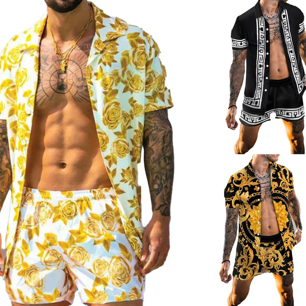 Fashion short Sleeve Shirt Casual slim Two Piece Set For men shorts Pants Summer Suit designer tracksuit men 2 Piece set Pant Trouser shirts