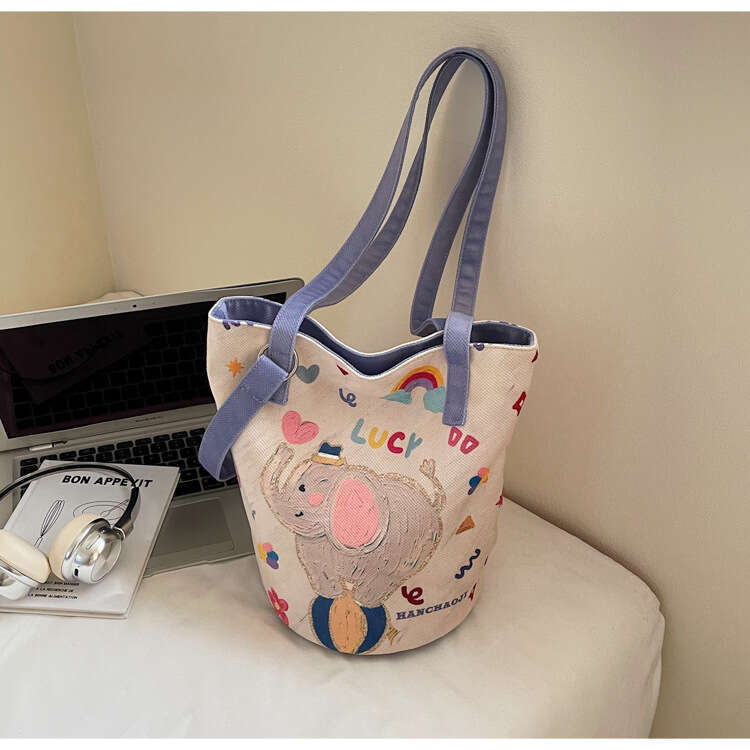 Print Niche Designer Bags Casual Bucket 2025 New Lightweight Color-Block Textured Cloth Single Shoulder Crossbody Bag