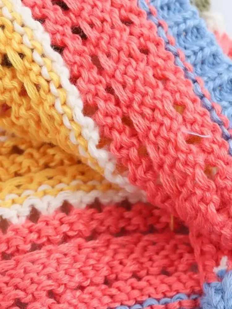 TRZAWomens Striped Crochet Knit Crop Sweater Collar Short SLeeve Buttonup Female Outerwear Chic Tops Fashion Z250905