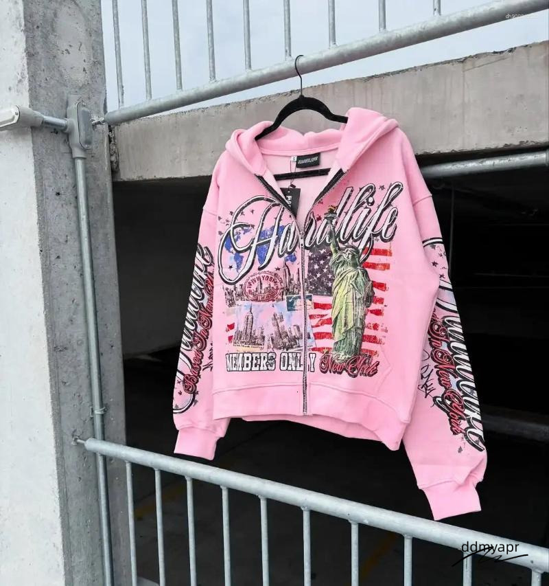 Men's Hoodies American Retro Letter Casual Loose Zipper Hoodie Men Street ddmydec Hip-Hop Fashion Haruku Oversized Sweatshirt Women ddmydec