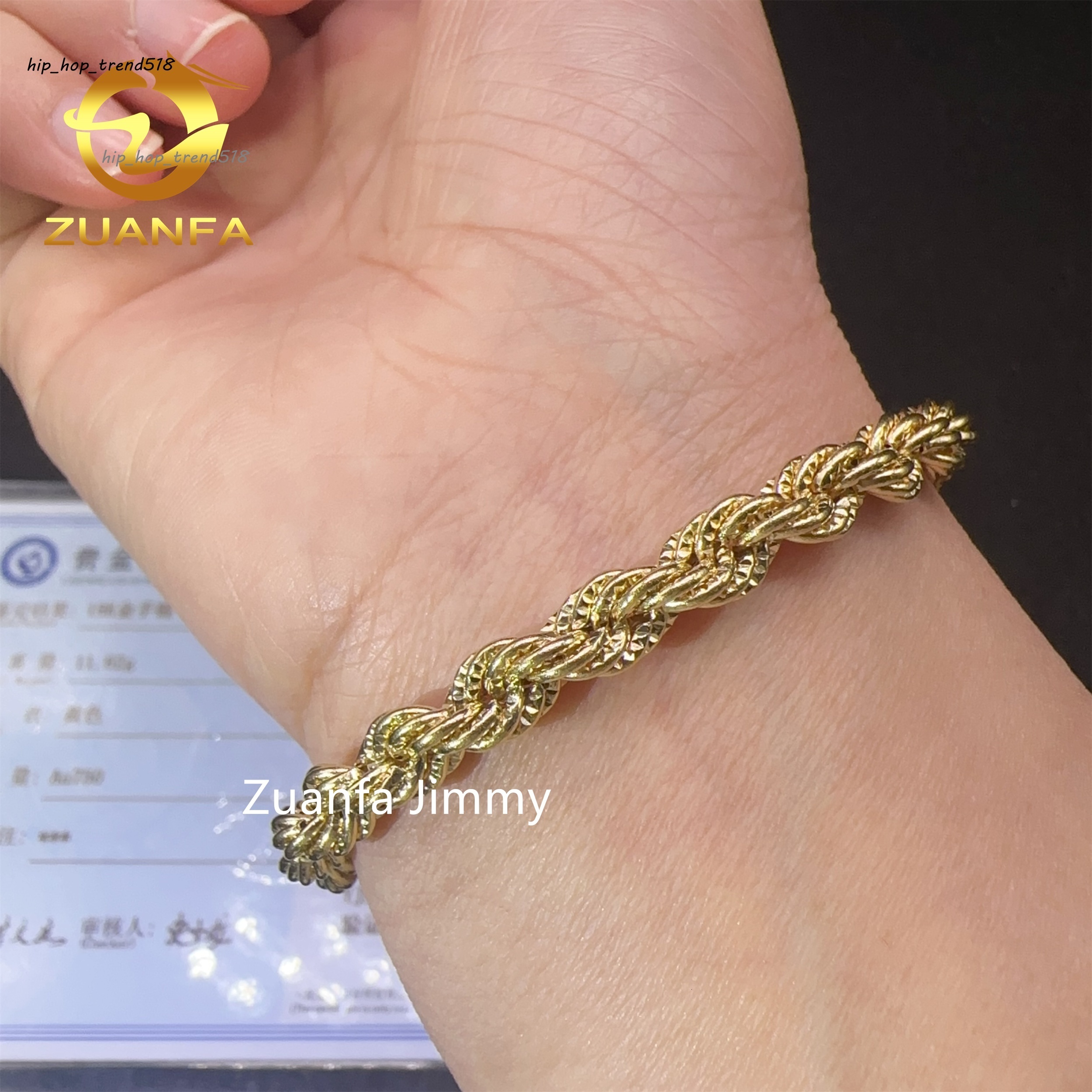 Fashion Man Jewelry 6mm Au750 18k Real Gold Solid Gold Yellow Gold Iced Out Hip Hop Jewelry Man Rope Chain Plain Chain