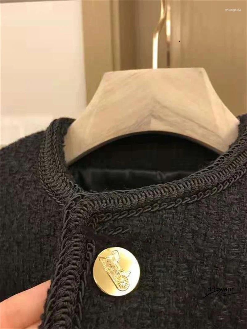 Women's Jackets Women Jacket Woman Clothing Spring And Autumn ddmyday Black Fragrance Single-Breasted Round Neck Short ddmyday ddmyday ddmyday dd