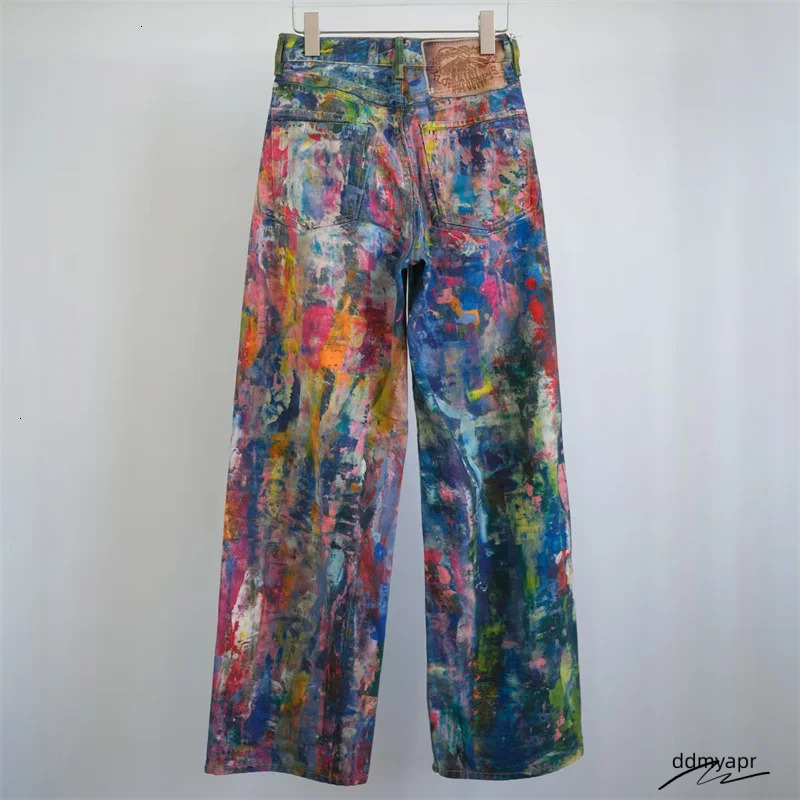 Womens Jeans 2025 ddmyday Spring Painted Graffiti Pants Couple Style Loose Straight Leg Pure Cotton Wide 250107