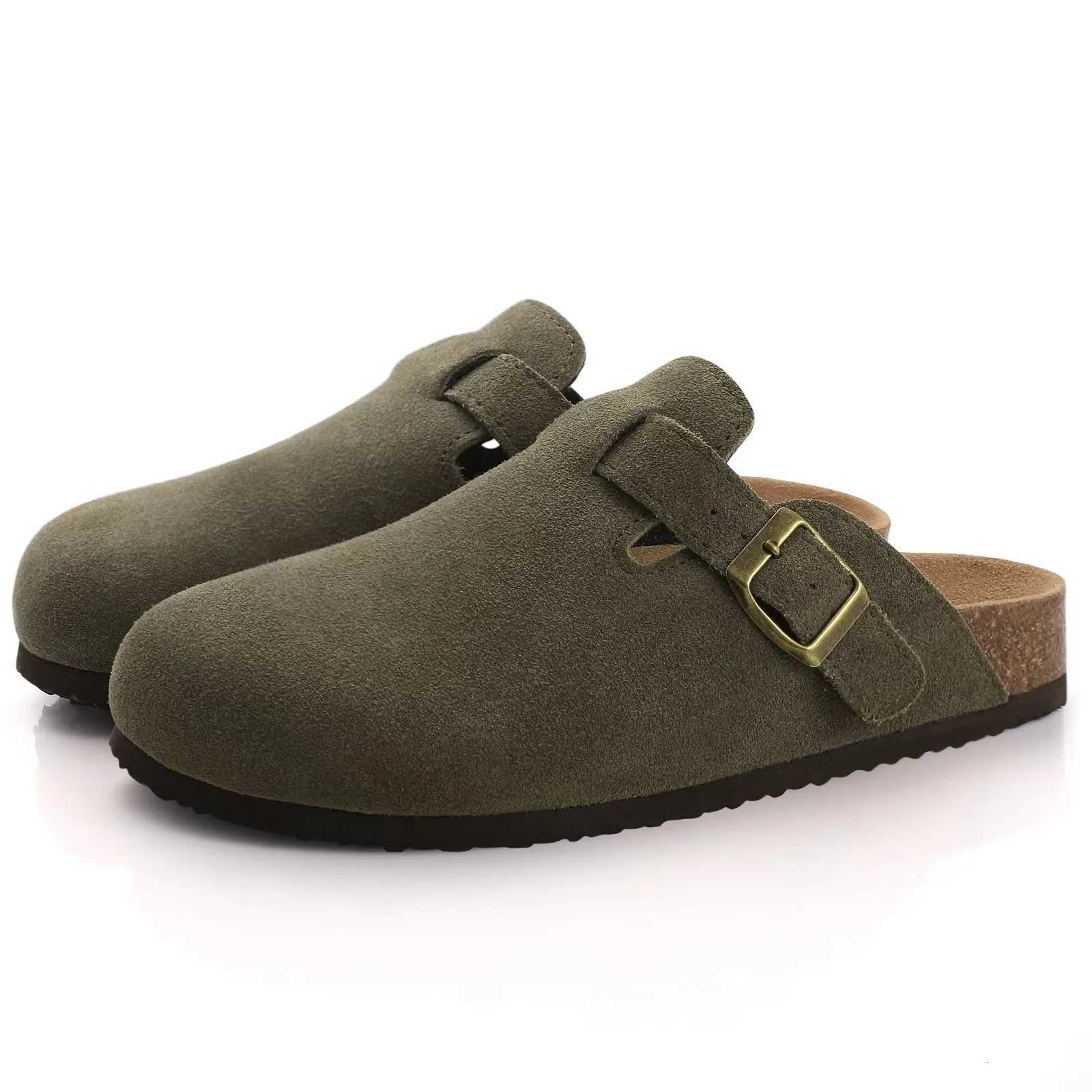 Crestar Suede Clogs Slippers Women Men Fashion Cork Clogs Footbed Leather Mules Unisex Slipon Beach Shoes With Arch support W250905