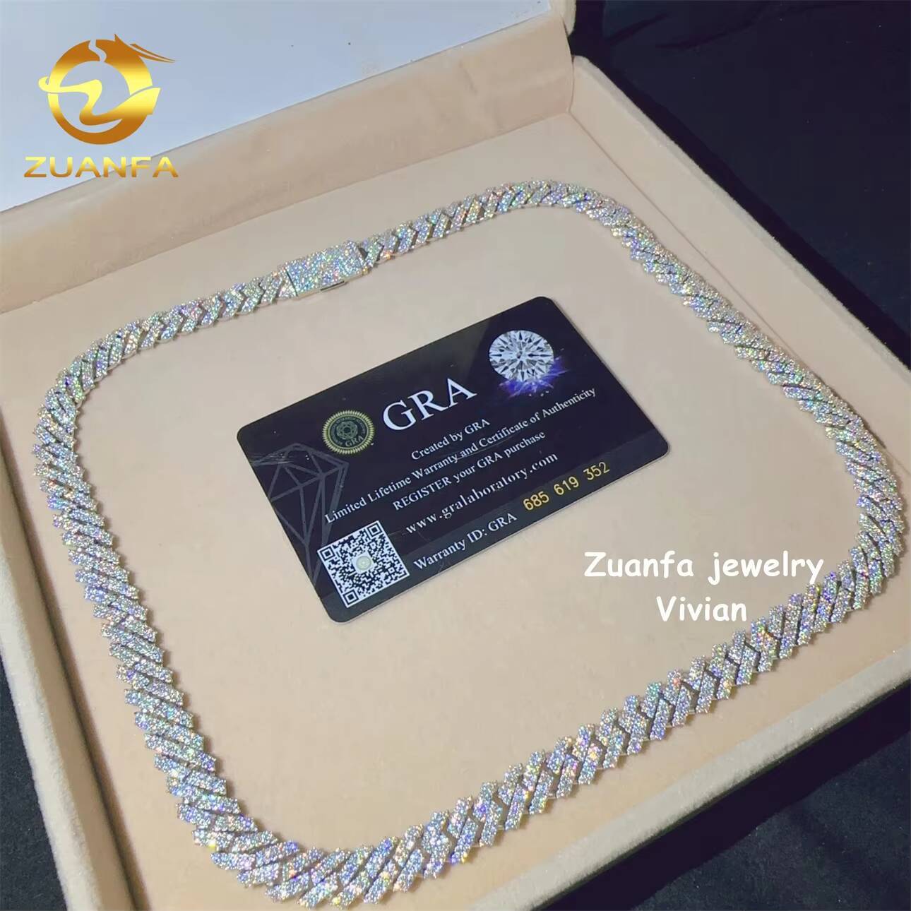 10mm Fashion Sterling Silver 925 VVS Moissanite Diamond Hip Hop Jewelry Iced Out Miami Cuban Link Chain Necklace