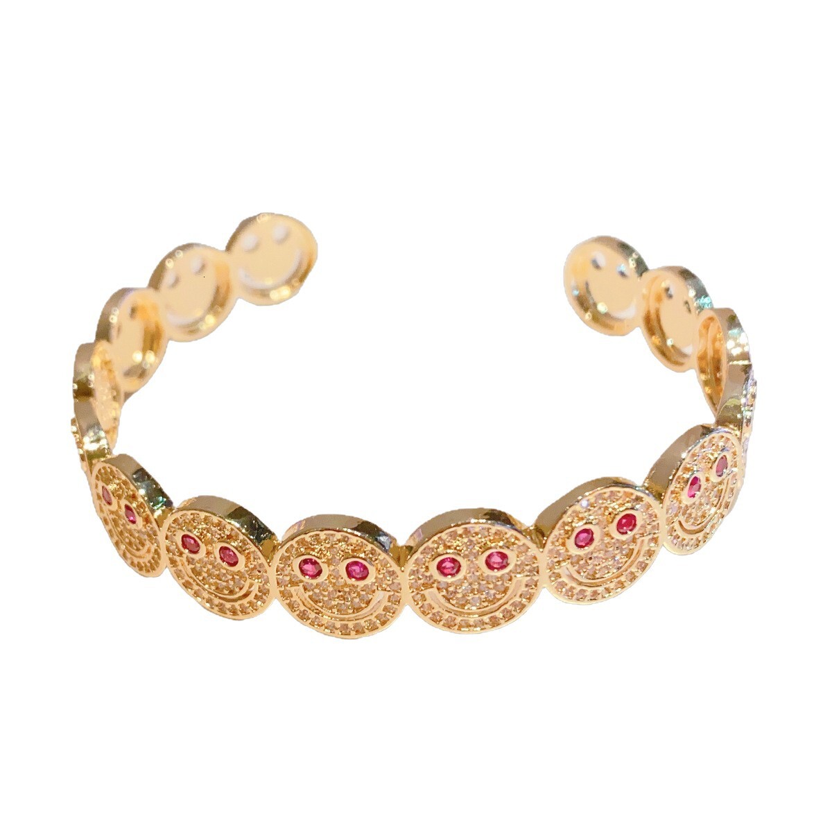 Luxury Brand Designer Jewelry Fashion Full Diamond Smiley Face Bracelet For Women, Light Luxury Ins Style, Personalized Gold Open Bracelet, Electropla