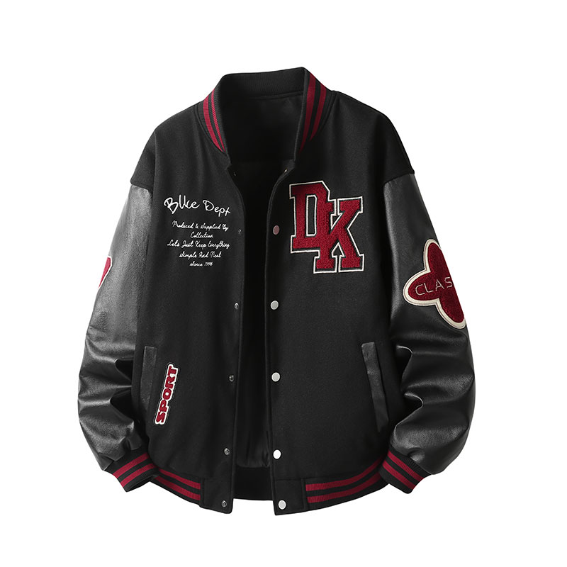 Flip collar embroidered baseball jacket for men and women in spring and autumn, new high street retro couple stand collar jacket1