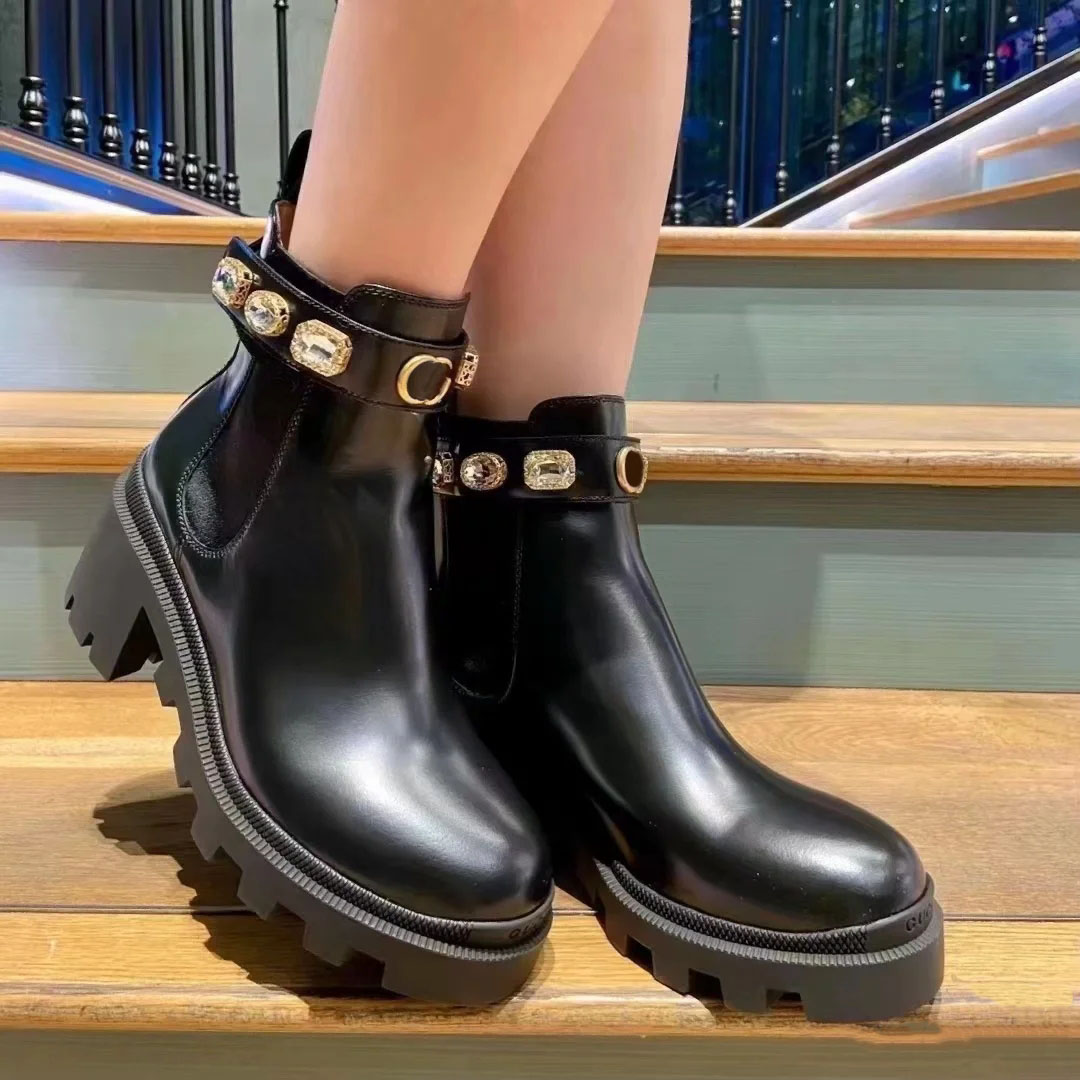 designer shoes Women Ankle Designer Boots Woman Fashion British Style Black Casual Dress Shoes Female Motorcycle Boots rick rain boots combat cchanelboot