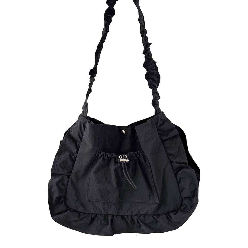 Lace Ruched Cute Casual Daily Commute Solid Color Nylon Fashion New Student Shoulder Bag for Women