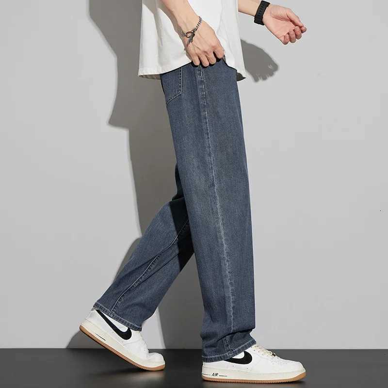 2025 New Lyocell Summer Thin Business Male Pants Jeans Mens High Waist Loose Comfortable Straight Elastic Denim Trousers W250905