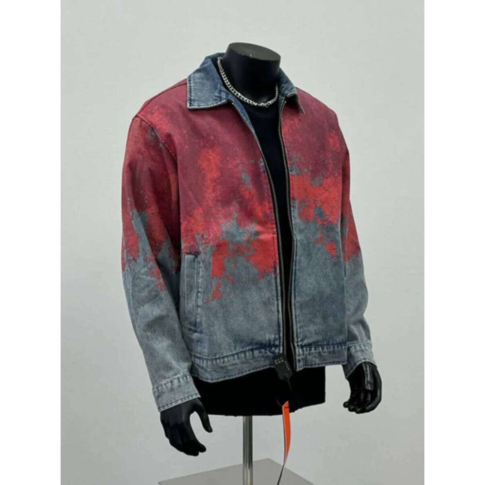 Retro Tie Dye Washed Denim Jacket Men Women Varsity University High Streetwear Old School Chic Cow Boy Bomber Coat