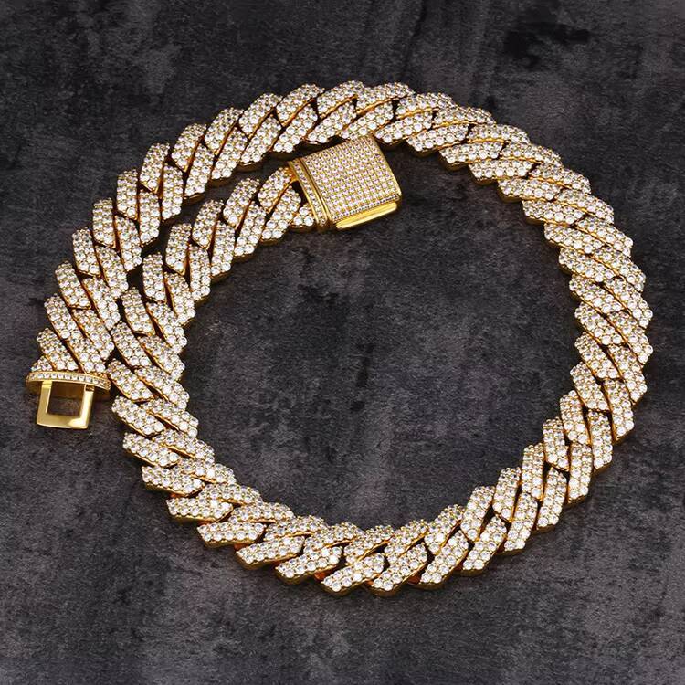 Dropshipping Wholesale 20mm Gold Heavy Iced Out Copper Biggest Cuban Link Chain Hip Hop Prong Chain