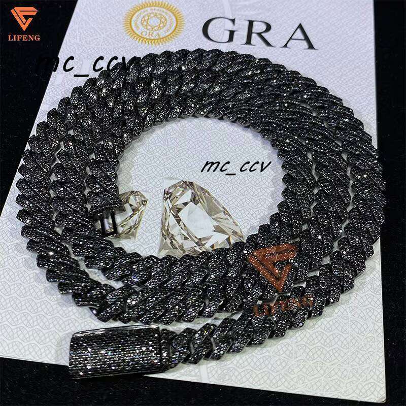 Hot Selling Dia 8Mm 2 Rows Sier Black Gold Plated Iced Out Moissanite Cuban Link Chain