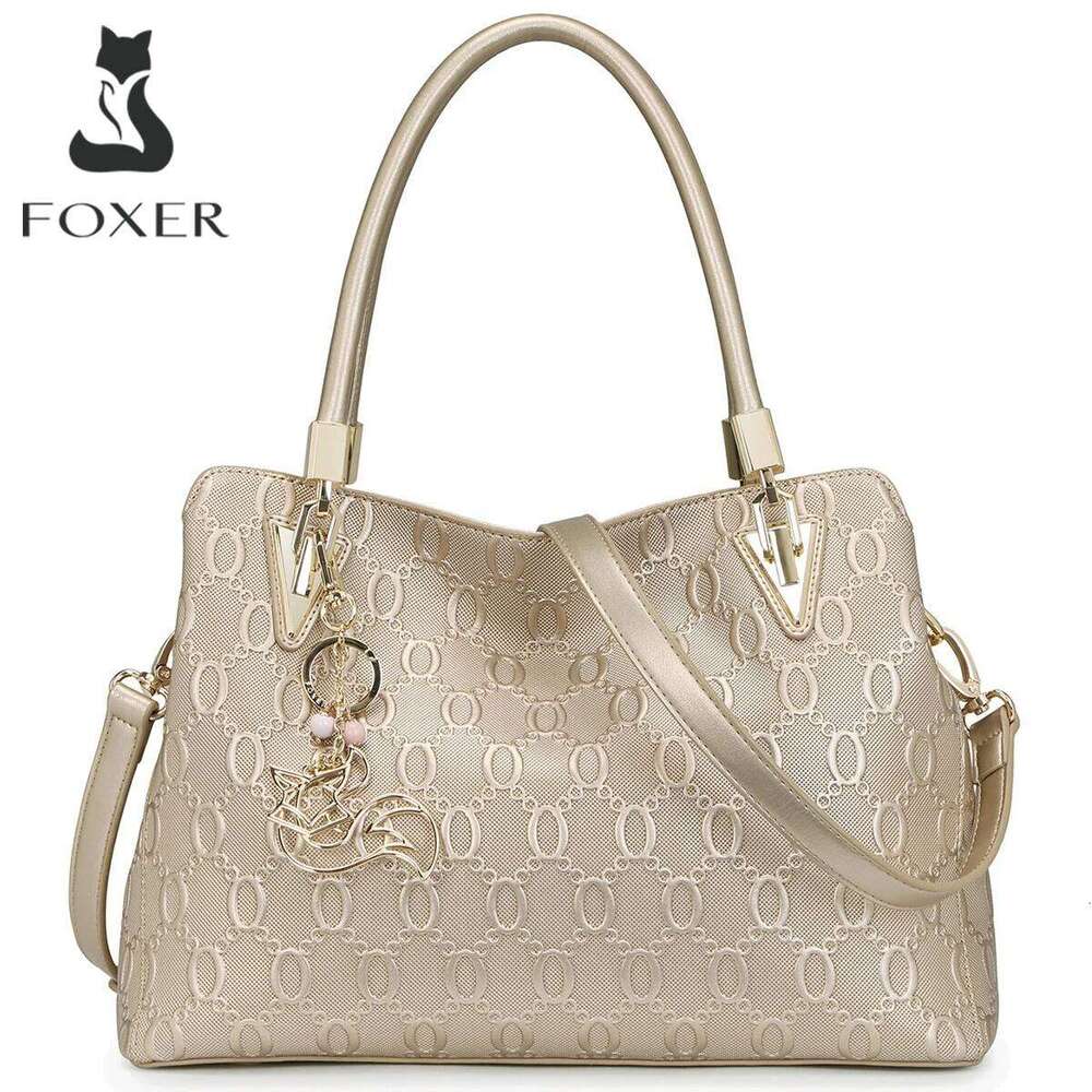 FOXER Women Big Cowhide Shoulder Female Split Leather Handbag Fashion Lady Tote Large Capacity Top Handle Bag