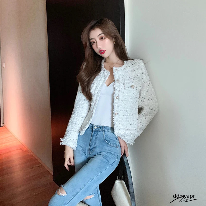 Women's Jackets Arrival Short Coat O-Neck Single-Breasted Tassel Slim Plaid Tweed Jacket Ddmydec Outwear Women Fashion 231010 Ddmydec Ddmydec Ddm