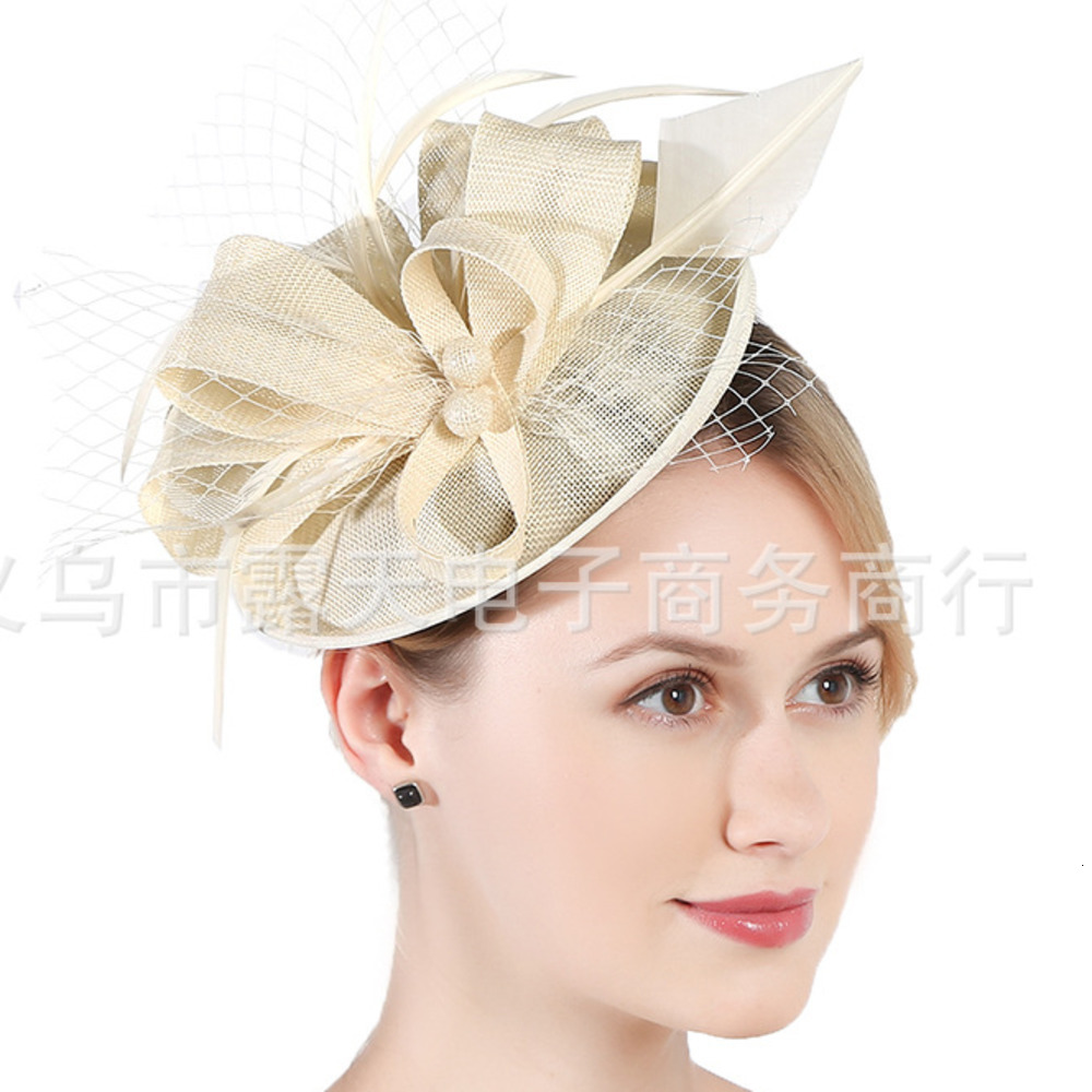 FS Wedding Church Red Hats Fascinators For Woman With Feather Veil Cocktail Party Headdress Lady Elegant Cap 240808CJ