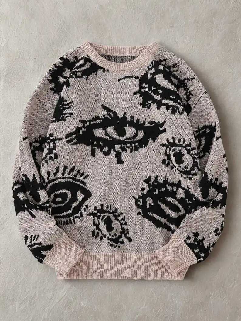 Oversized Cozy 90s Knit Pullover Sweater Retro Urban Street Style Sweatshirt Winter Jumper Trendy Mens Knitwear Gift for Him Z250905