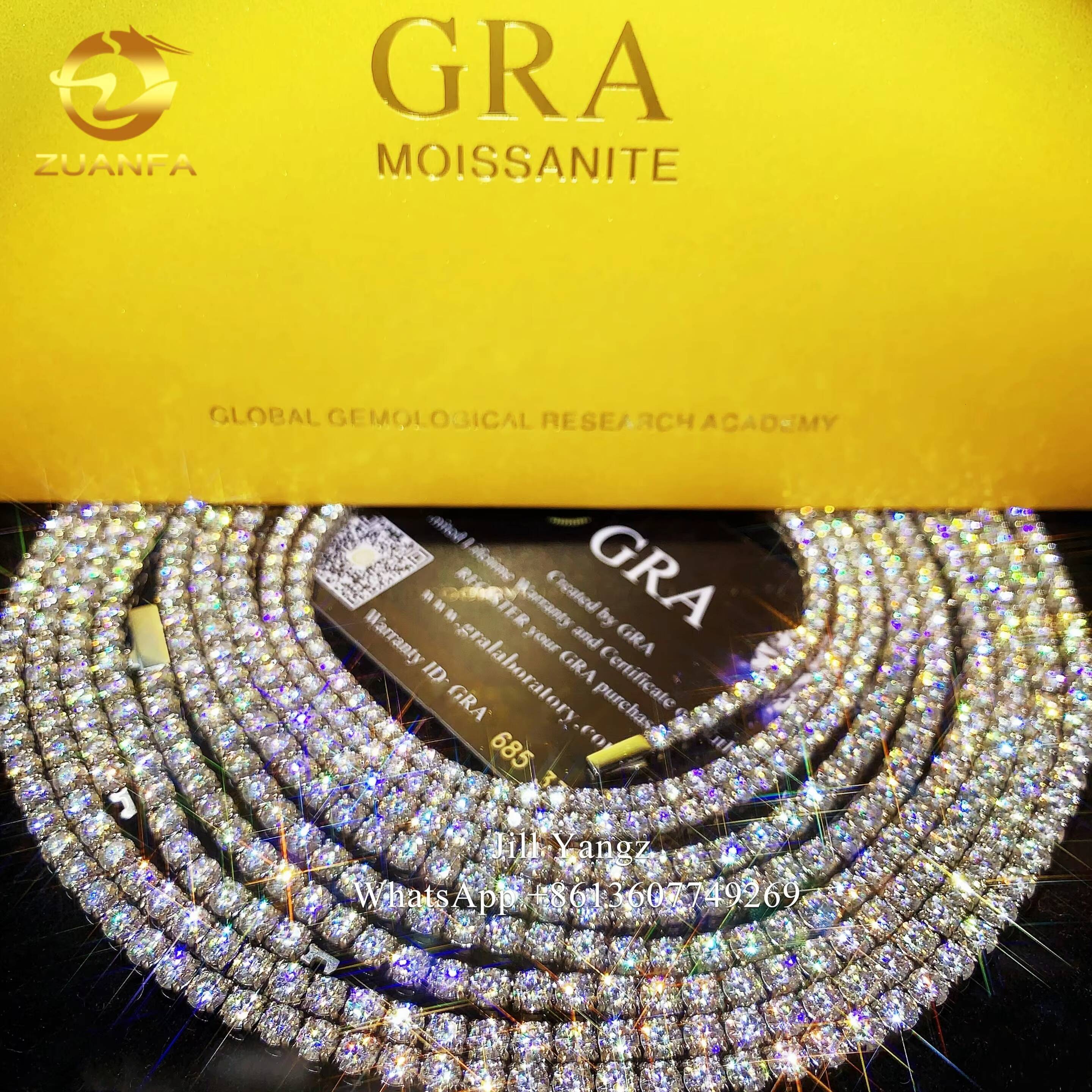 Zuanfa Jewelry Spring Clasp Moissanite Tennis Chain Necklace 3mm 4mm 316L Surgical Steel Gift Idea Stainless Steel Jewelry